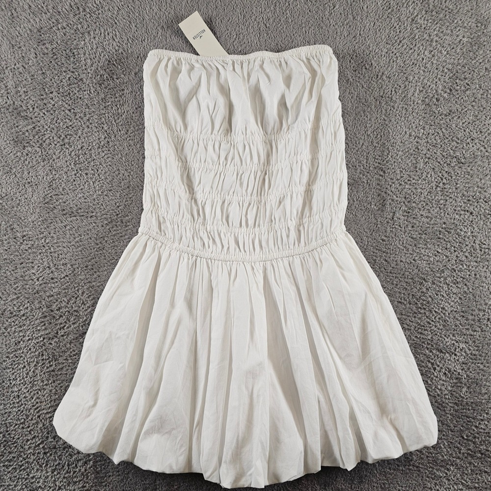 Hollister White Smocked Bubble Hem Strapless Romper Dress XS NEW